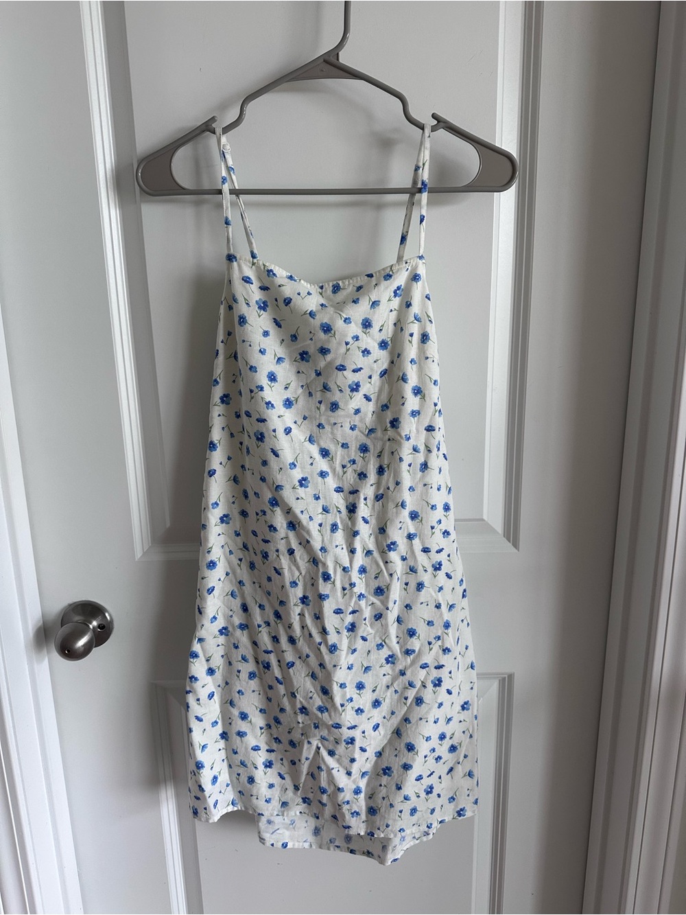 American Eagle Outfitters White Mini Dress with Blue Floral Print